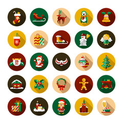 Set of Christmas and Happy New Year flat design icons