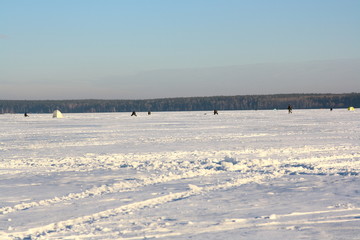 Fishermans on ice for fishing