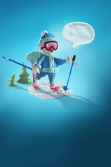 Winter sport. Cartoon skier. Isolated on blue