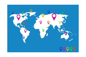 Fototapeta na wymiar World map with location pins