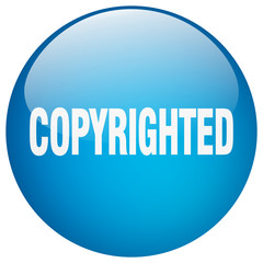 copyrighted blue round gel isolated push button