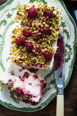 Homemade italian rasberry and pistachio semifreddo