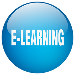 e-learning blue round gel isolated push button