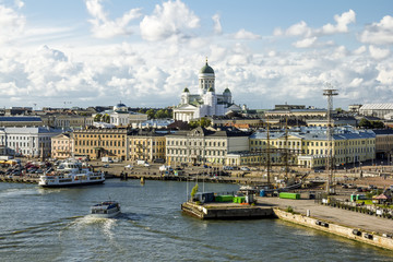 Obraz premium Shopping area and the Pier in the port of Helsinki. Finland.