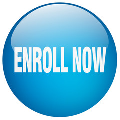 enroll now blue round gel isolated push button