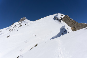 Mountain peak and blue sky