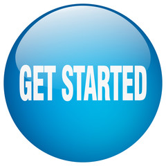 get started blue round gel isolated push button