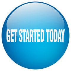 get started today blue round gel isolated push button
