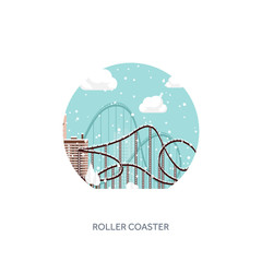 Vector illustration. Ferris wheel. Winter carnival. Christmas, new year. Park with snow. Roller coaster