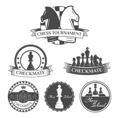 Chessmen and Chess Lable Set. Vector Illustration