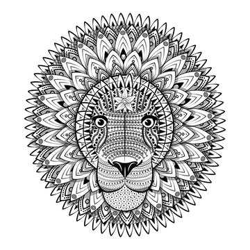 Zentangle Ornate Lion. Tattoo sketch Vector Illustration