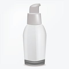 Vector realistic cosmetic glass bottle, tube for cream with dispenser. Isolated on white