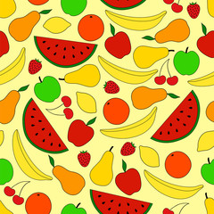 Fruits and berries. Seamless background.