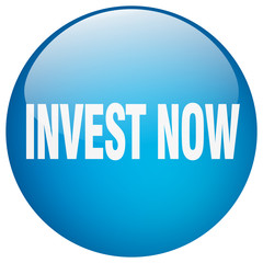 invest now blue round gel isolated push button
