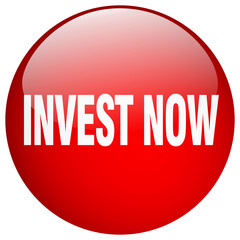 invest now red round gel isolated push button