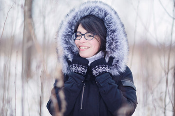 European girl portrait winter outside