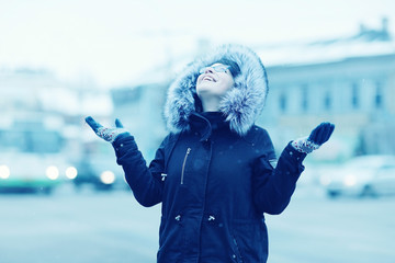 European girl portrait winter outside
