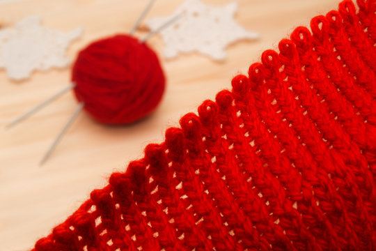 Knitwear, yarn and knitted Christmas decorations