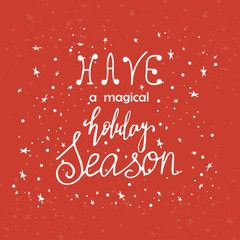 Greeting Christmas card. Hand drawn lettering Santa is watching. Vector christmas message design