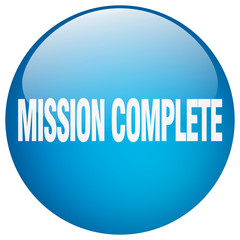 mission complete blue round gel isolated push button