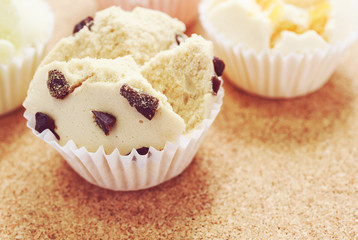 Fruits full cupcake on the wood plan