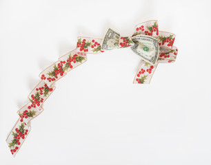 Trailing Holly Ribbon with Dollar Bill