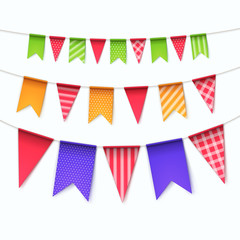 Obraz premium Vector Set of Multicolored Buntings Garlands Flags Isolated on White Background