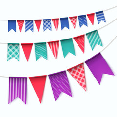 Vector Set of Multicolored Buntings Garlands Flags Isolated on White Background