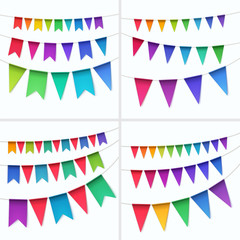 Vector Set of Multicolored Buntings Garlands Flags Isolated on White Background