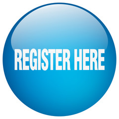 register here blue round gel isolated push button