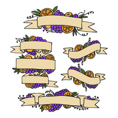 Set of doodle ornate fruit ribbons