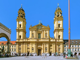 Theatinerkirche (Theatine Church of St. Cajetan) in Munich, Bavaria, Germany - obrazy, fototapety, plakaty