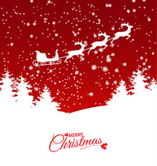 abstract christmas theme with reindeer sleigh and white trees, illustration