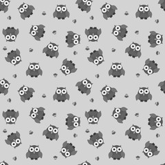 Seamless cartoon owl pattern in greyscale