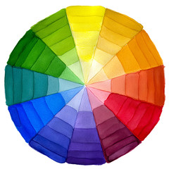 Colorful wheel with shade of colors. Watercolor illustration. Isolated on white background.
