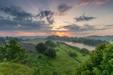 Sunrise over Vistula river valley near Krakow, Poland