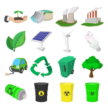 Ecology cartoon icons set