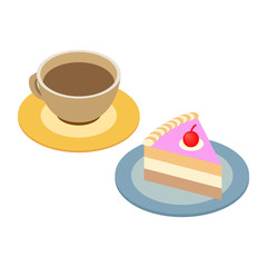Coffee cup and piece of cake