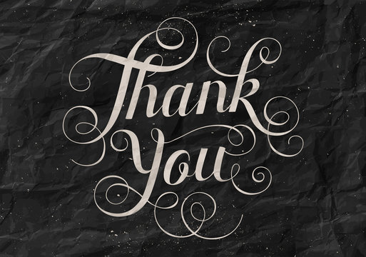 Hand lettering Thank You black paper background. Calligraphy for Thanksgiving Day. Vector Illustration