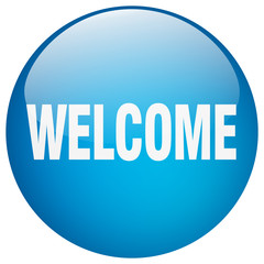 welcome blue round gel isolated push button
