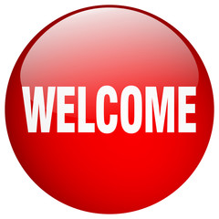 welcome red round gel isolated push button