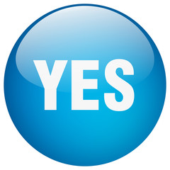 yes blue round gel isolated push button
