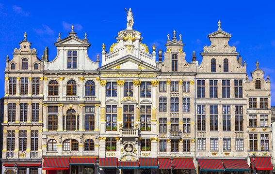 Brussels - market square, popular touristic attraction, traditional houses