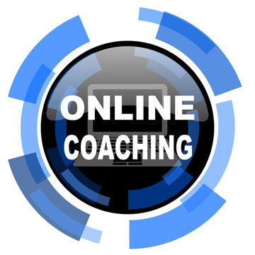 Online Coaching Black Blue Glossy Web Icon