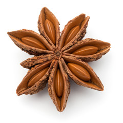 Star anise spice fruit and seeds isolated on white background cl