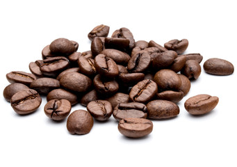 roasted coffee beans isolated in white background cutout