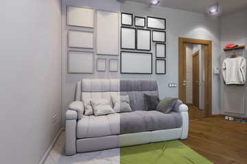 3D illustration of the one-room apartment