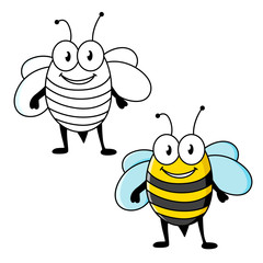 Cartoon striped bee insect with happy smile