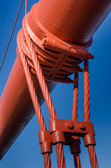 Close-up of one of the massive cables holding up the roadway of the Golden Gate Bridge in San Francisco
- 97528863