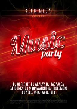 Music Party Poster With Red Flame Background - Vector.